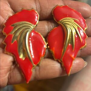 Vintage Red and Gold Leaf Earrings